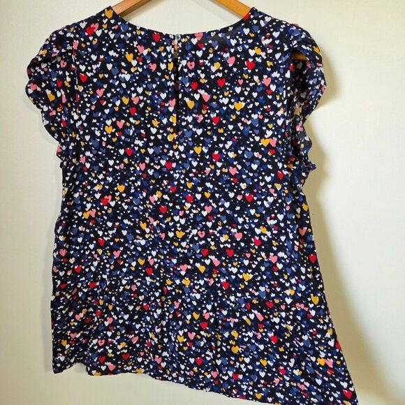 EUC LOFT HEARTS PRINT COLORFUL TOP BABYDOLL STYLE SIZE SMALL - Picture 3 of 16